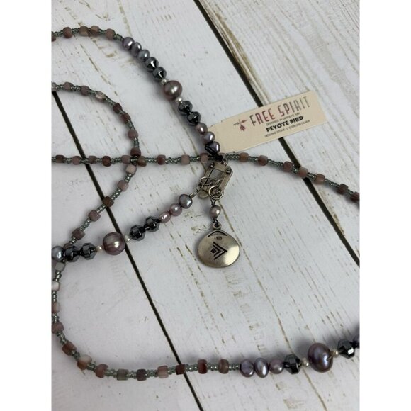Peyote Bird Pearl Lipidolite Hematite Sterling Silver Beaded Necklace 34” J033 - Picture 3 of 7